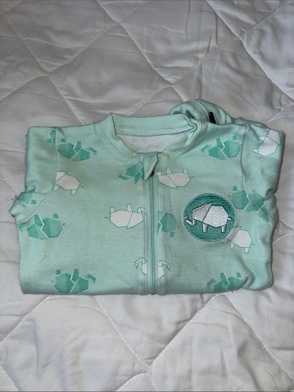 3m  VTG Tuffy Baby Mint Green One-Piece Footed Sleeper with Elephant Print EUC